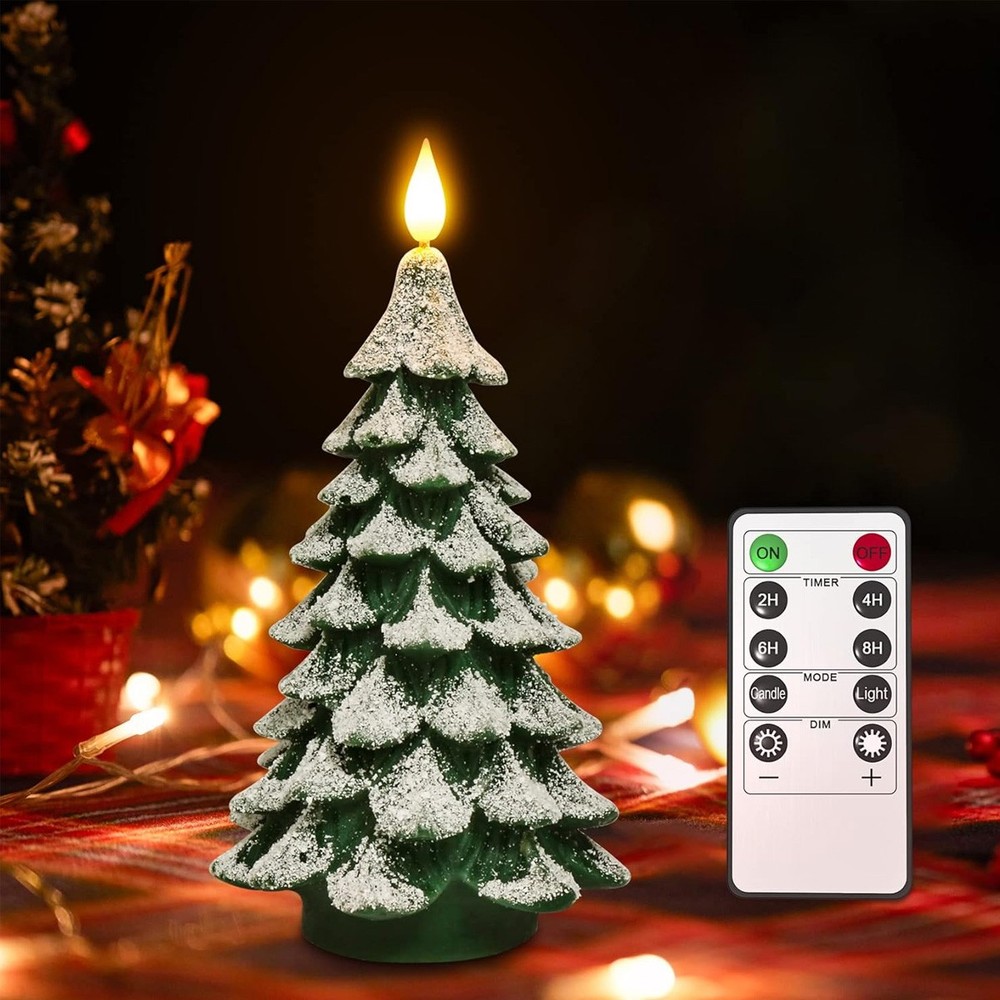 Christmas Tree LED Candle with Remote Timer, Pillar Candle Flameless Flickering
