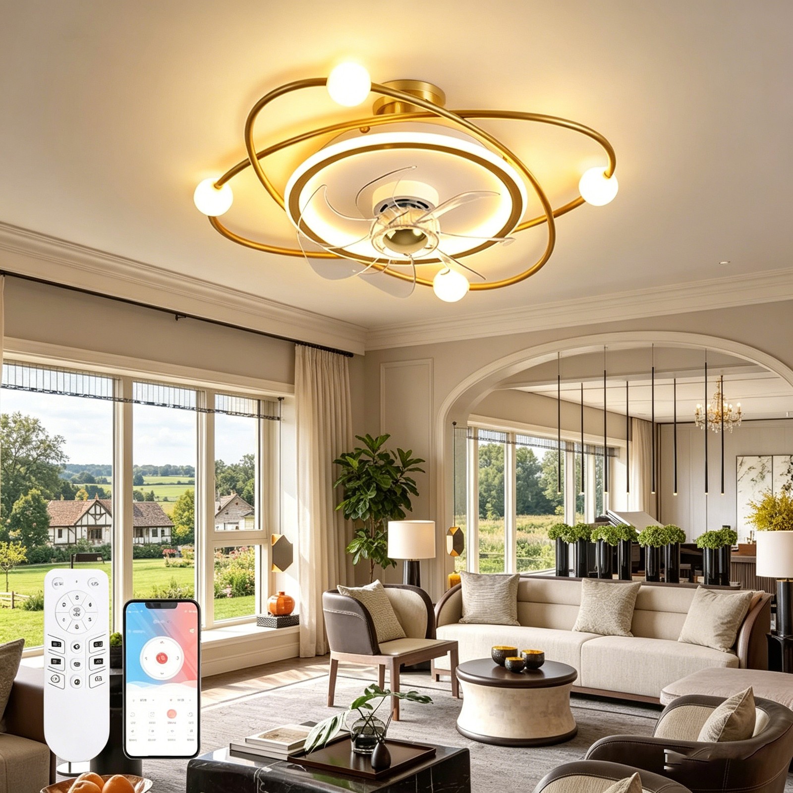 Modern Ceiling Fan with Lighting for Living Room,Bedroom,Dining Room,55cm gallery
