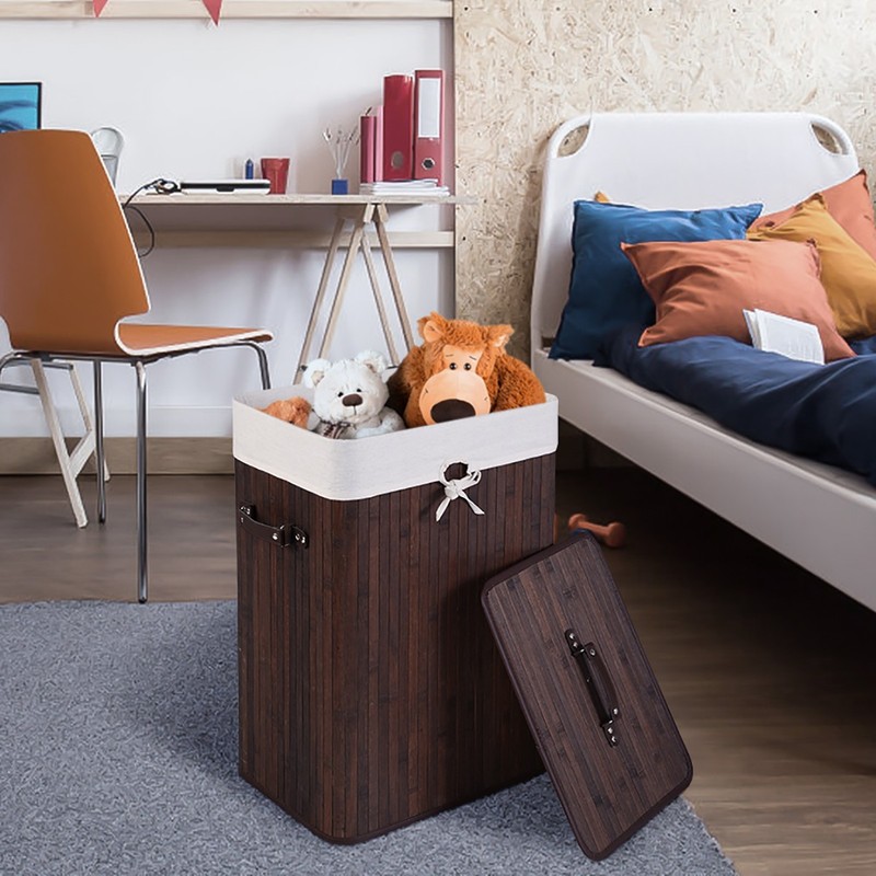 Costway Rectangle Bamboo Hamper Laundry Basket Washing Cloth Bin Lid Brown gallery
