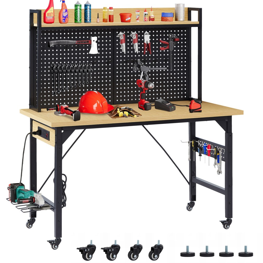 48''Adjustable Workbench with pegboard, Heavy Duty Wooden Desktop, 1600 lb. gallery