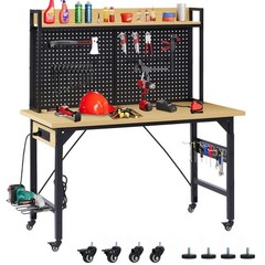 48”Adjustable Workbench with pegboard, Heavy Duty Wooden Desktop, 1600 lb.
