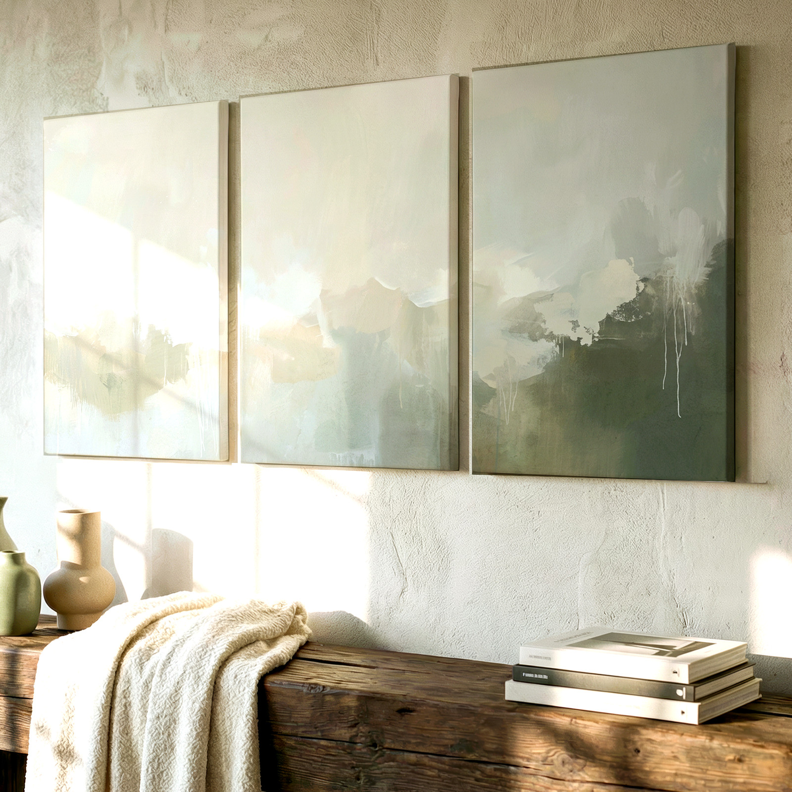 3 Pieces Abstract Neutral Tones Landscape Modern Large Wall Art for Set Of 3 gallery