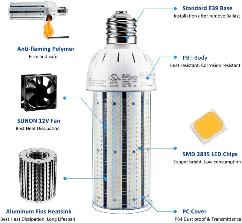 E39 60W LED Corn Bulbs Light Replace 400W MH HPS HID High Bay Light AC100-277V gallery