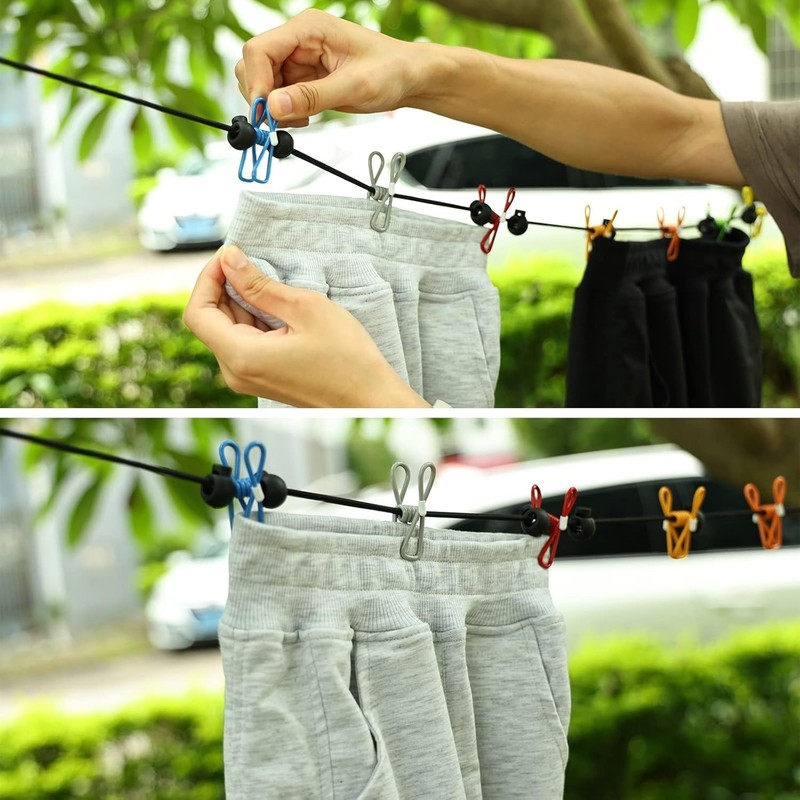 Retractable Portable Clothesline for Travel, Clothing line with 12 Clothes Cl... gallery