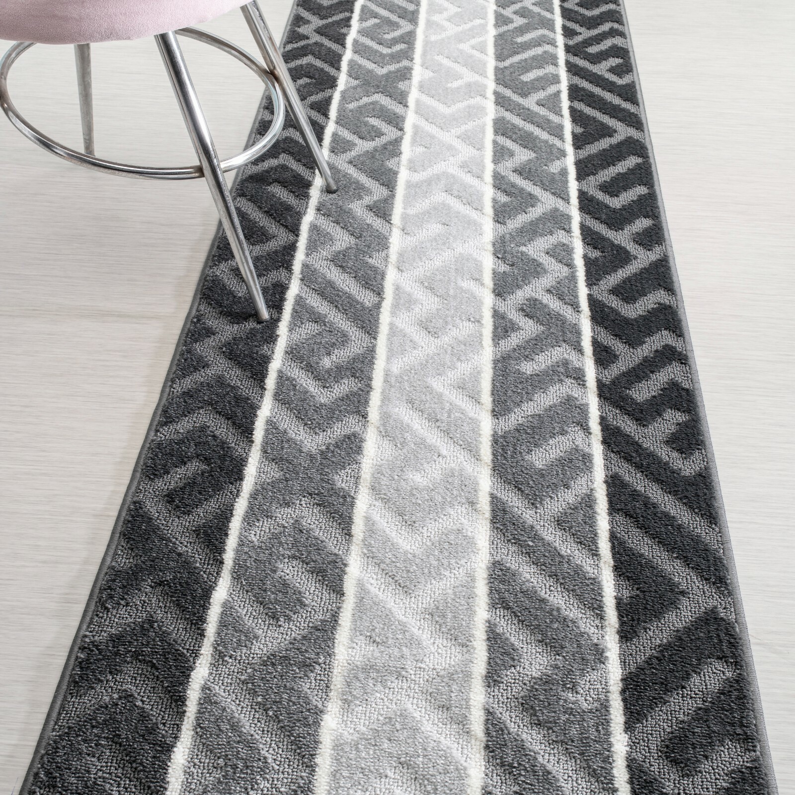 Custom Length Stair Hallway Carpet Runner Rug Non Slip Backing, Greek Key Grey gallery