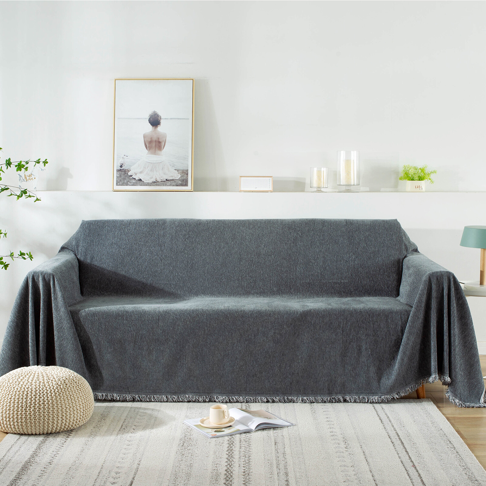 91" Extra Wide Sofa Cover Soft Chenille Sectional Couch Cover Dog Couch Protect gallery