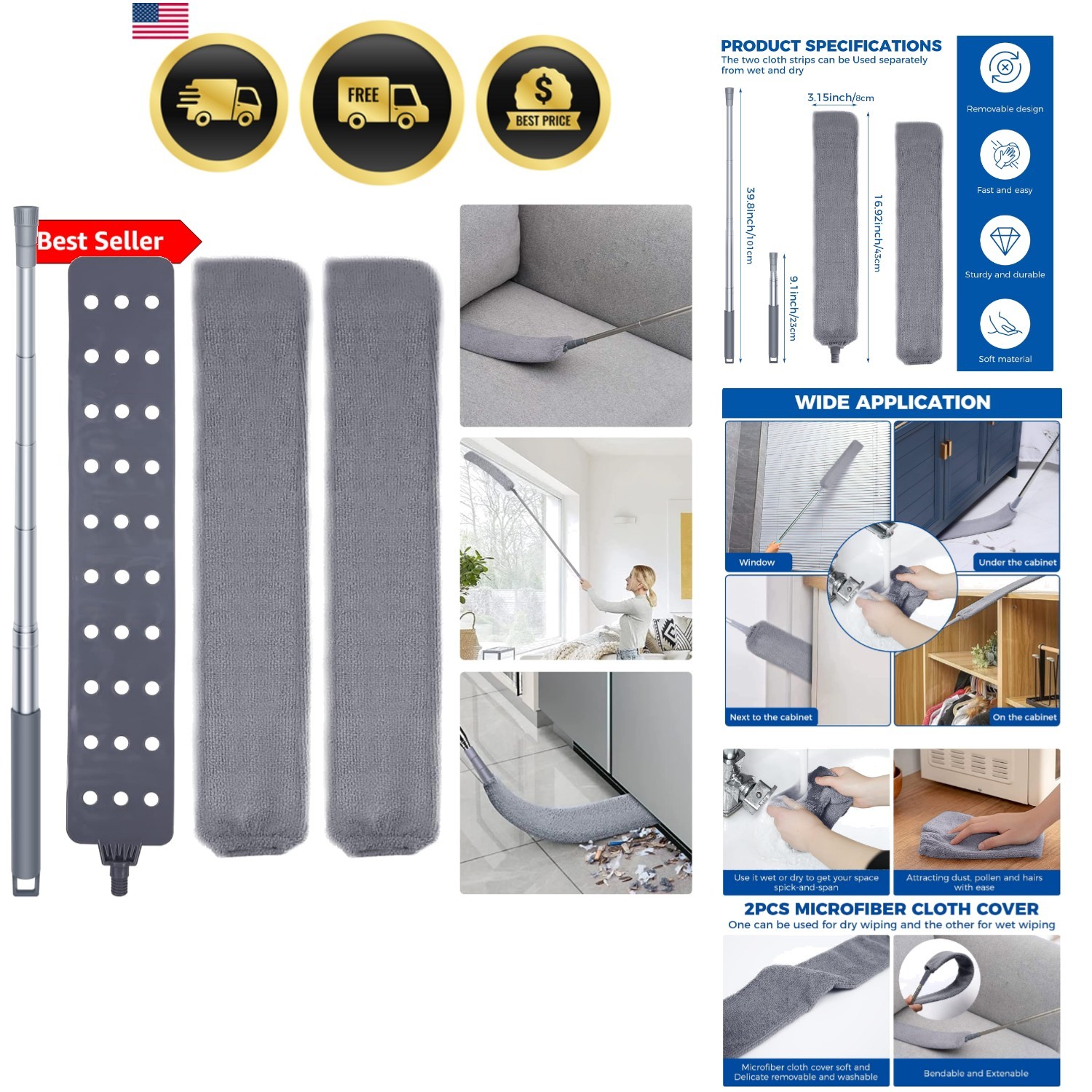 Retractable Gap Dust Cleaner Cleaning Tools with 2 Microfiber Dusting Cloths ... gallery
