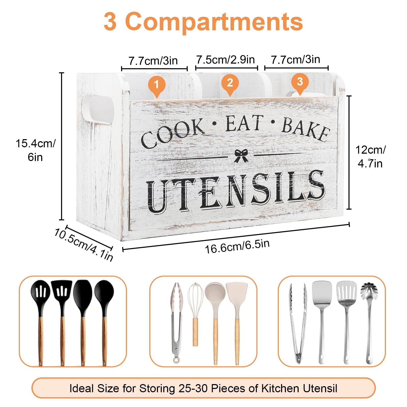 EEEKit Utensils Holder, Wooden Cooking Utensil Organizer with 3 Compartments and gallery