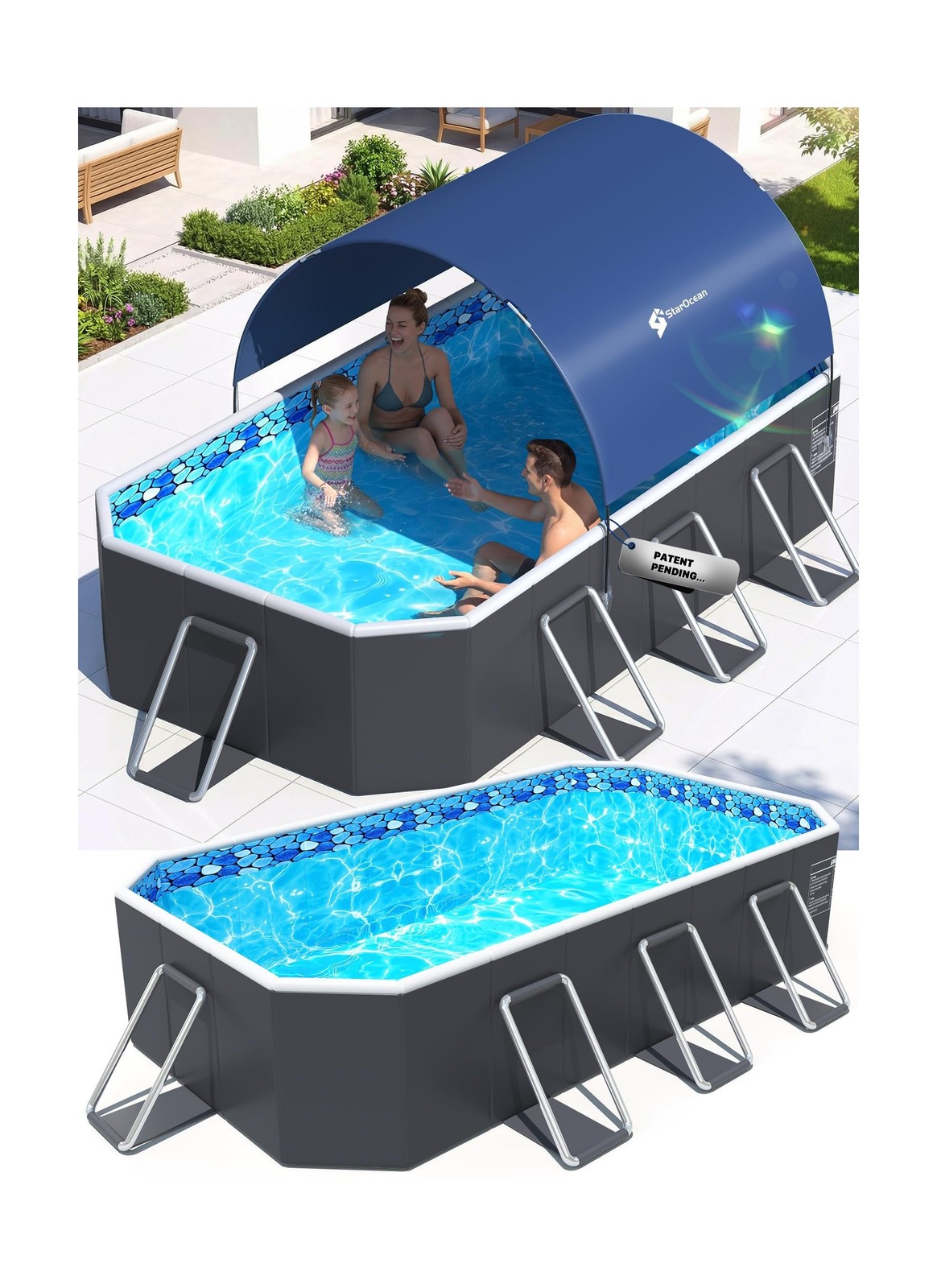 StarOcean Foldable Pool with Canopy,Non Inflatable Pool,Large Foldable Swimmi... gallery