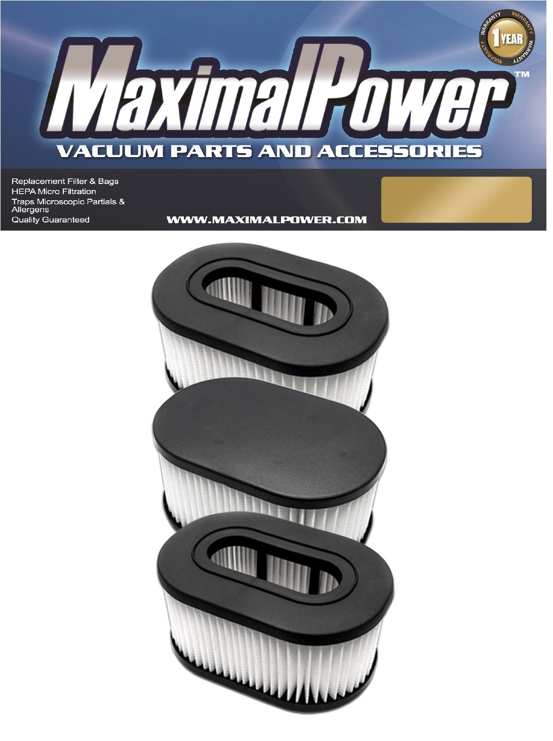 MaximalPower Filter for Hoover Foldaway Widepath Vacuum 40130050 43615090 (3PK) gallery