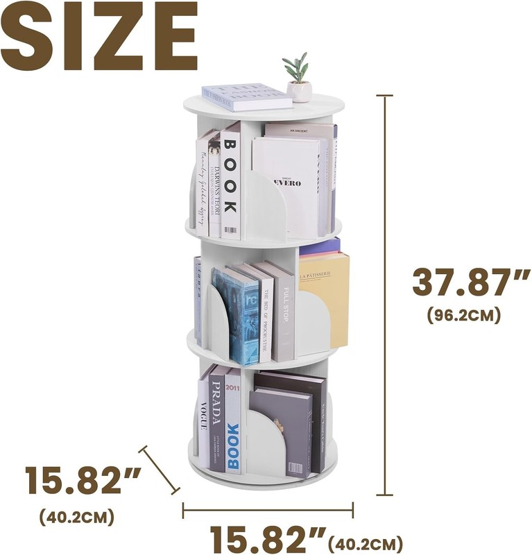 Space-Saving 360° Rotating Bookcase - Waterproof White Storage for Home & Office gallery