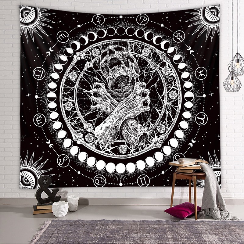 Extra Large Skull Tapestry Gothic Moonphase Skeleton Wall Hanging Home Decor gallery
