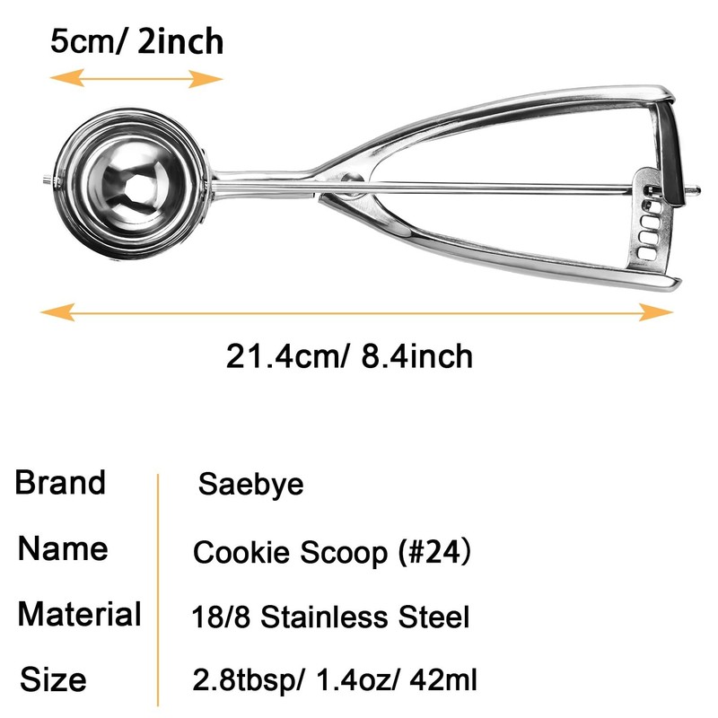 Medium Cookie Scoop, 2.8 Tbsp/ 1.4 OZ, 2 inch/ 5 CM Ball, 18/8 #24, Silver gallery