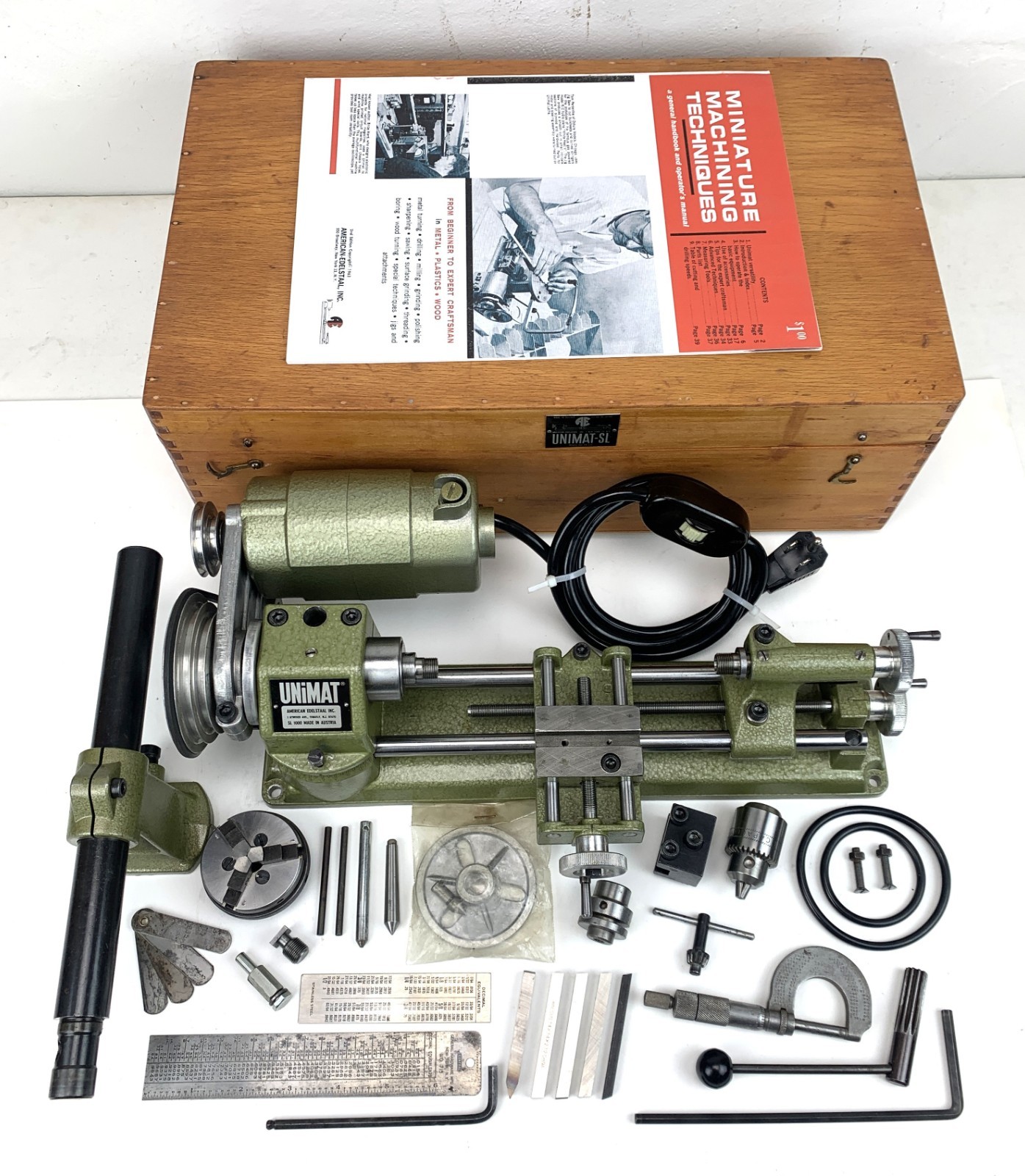 A VINTAGE ORIGINAL AUSTRIA UNIMAT ALUMINUM MODEL SL-1000 MINI LATHE. gallery