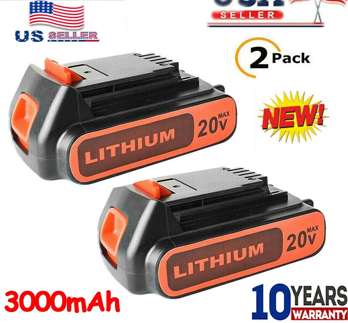 2x 20V Battery 3.0Ah Replacement for Black Decker 20V Lithium LBXR20 LB20 gallery