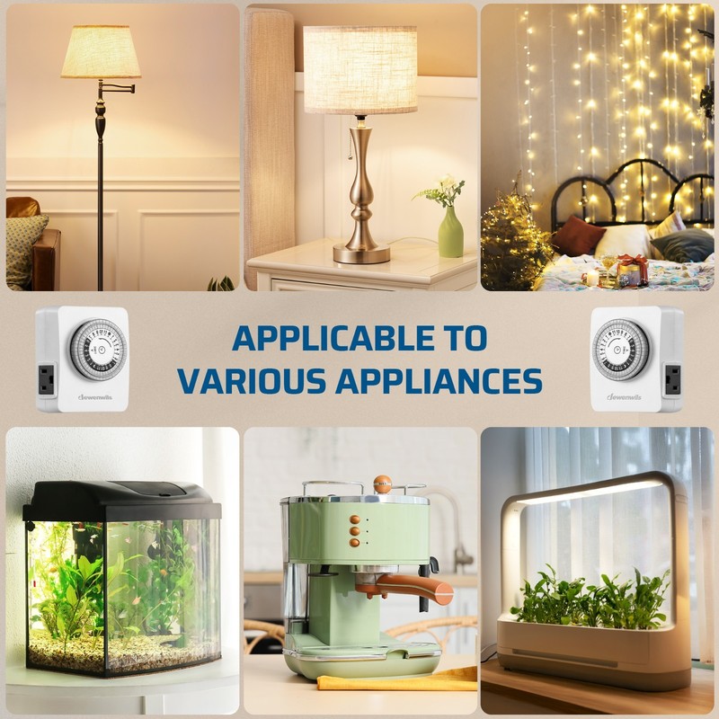 DEWENWILS Plug in Timer for Christmas Lights, 2 Outlets, Energy Saving, 2 Pack gallery