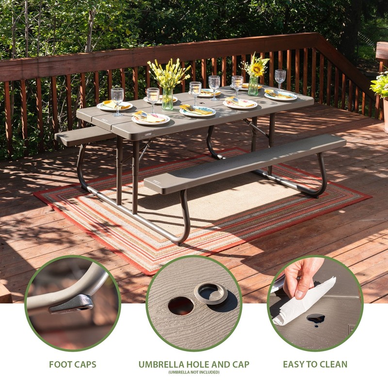 High Density Polyethylene Folding Picnic Table, 6 Feet Brown gallery