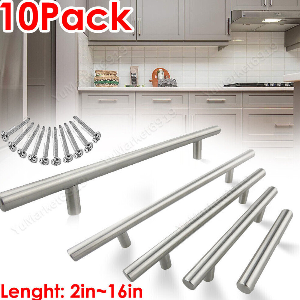 10Pack Brushed Nickel Kitchen Cabinet Pulls Stainless Steel Drawer T Bar Handles gallery
