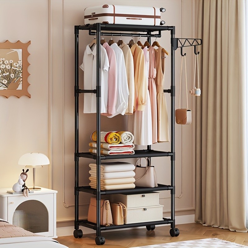 Portable Wardrobe,Freestanding Closet,Multi-Functional Design,Hooks,Casters gallery