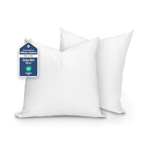 2-Pack Decorative Throw 18" x 18" Pillow Inserts– Soft, 18"W x 18"L White gallery