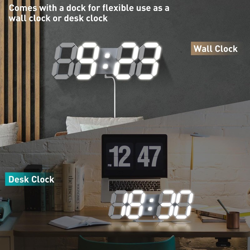 EDUP HOME 3D LED Digital Wall Clock/Desk Alarm Clock with Remote Control for ... gallery