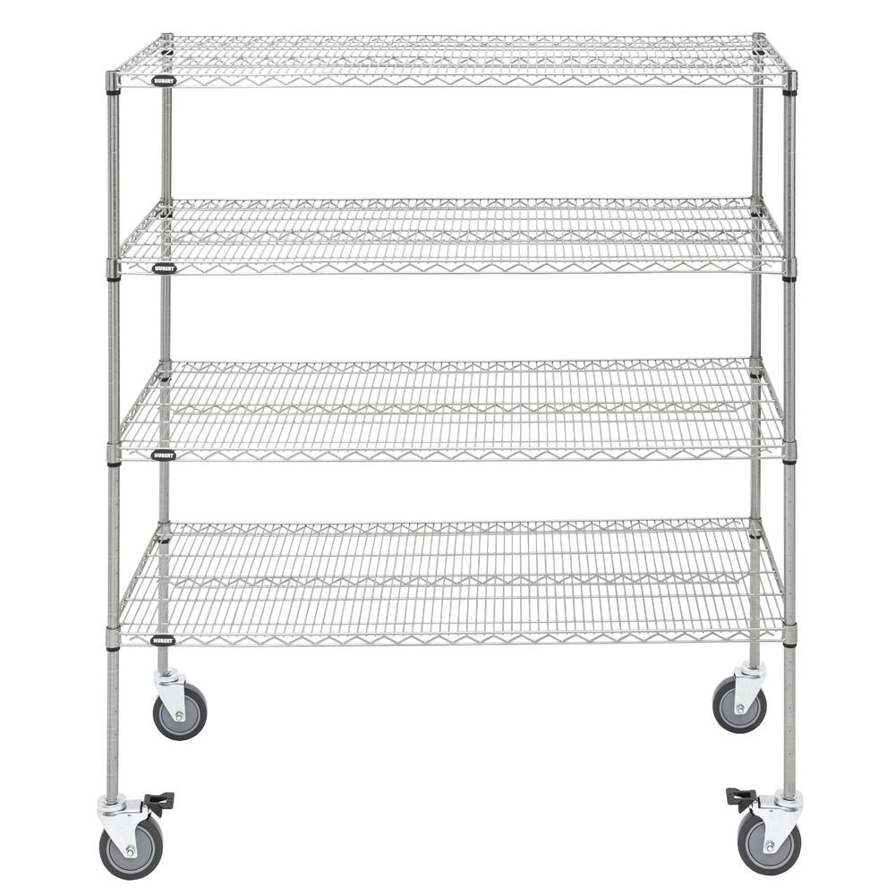 HUBERT Mobile 4-Shelf Silver Wire Shelving Unit - 60"L x 24"W x 69"H gallery