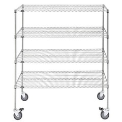 HUBERT Mobile 4-Shelf Silver Wire Shelving Unit – 60″L x 24″W x 69″H