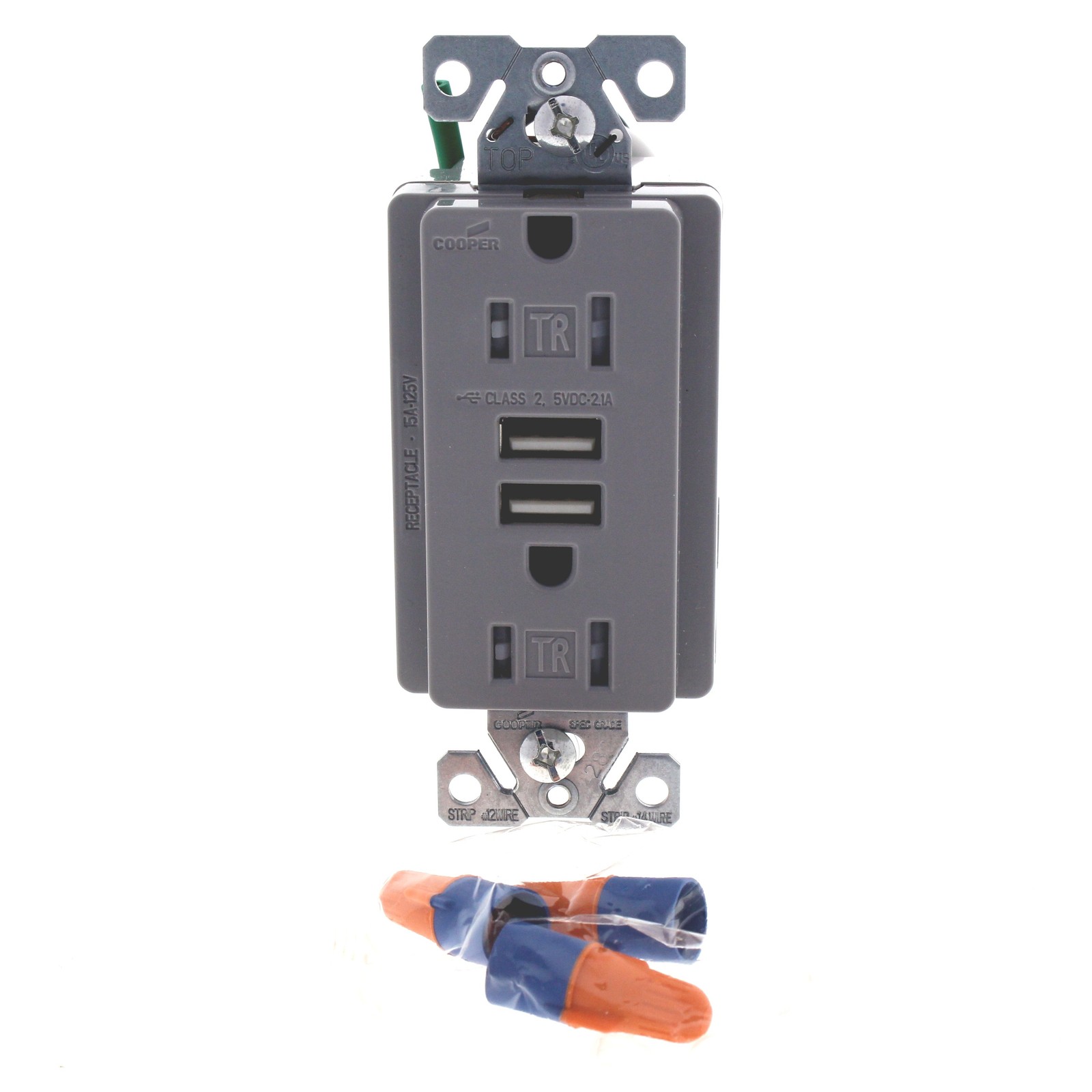 Cooper Gray Tamper Resistant 15A Receptacle Outlet w/ 2.1A USB Charger TR7745GY gallery