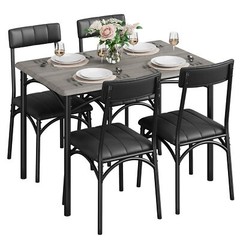 Dining Table Set 5 Piece Metal Table & 4 Chairs, Kitchen Breakfast Furniture