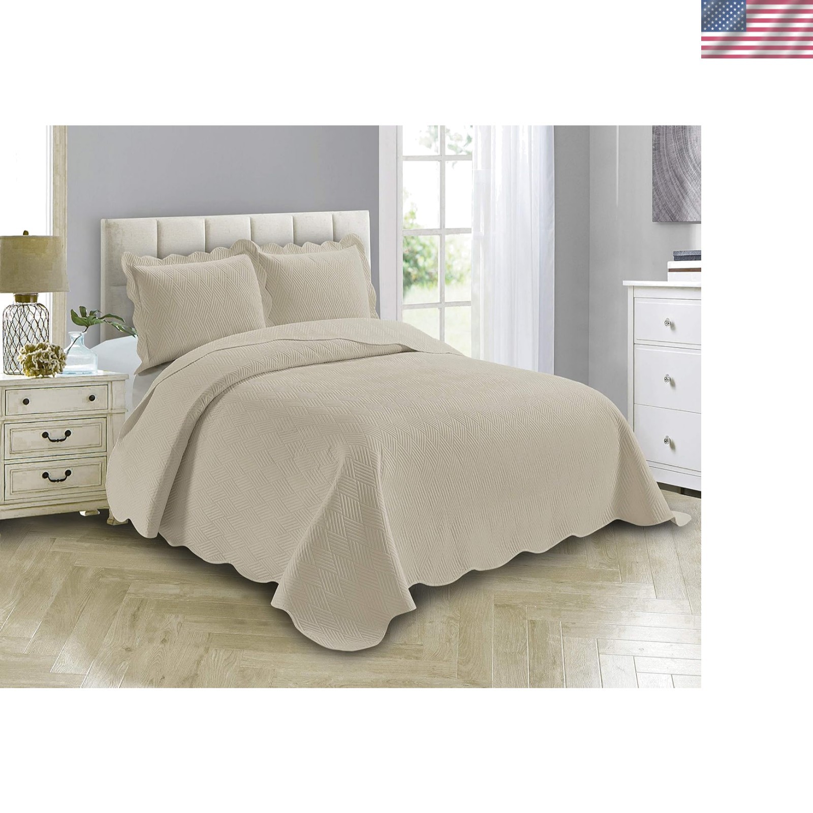 Luxury Oversized Coverlet Embossed Bedspread Set Solid Beige Full/Queen Bed C... gallery