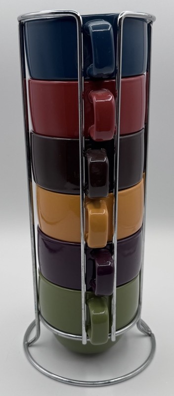 World Market Stackable Coffee Cups Set 6 Rack Colorful Stoneware Minimalist gallery