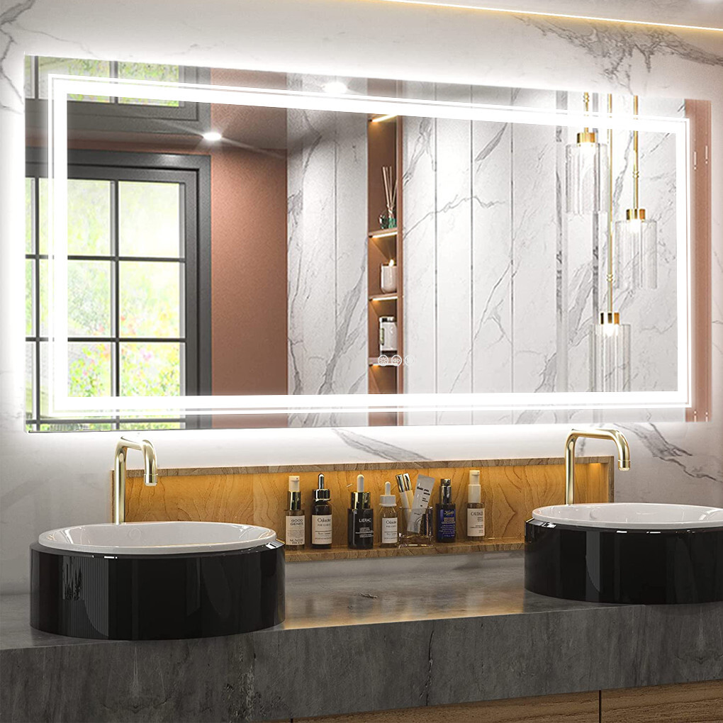 63in Oversize Ultra Bright Lighted Bathroom Vanity Mirror Defog Energy Saving gallery