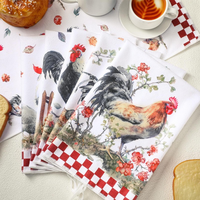 6 Pack Farmhouse Kitchen Towels Rooster Dish Towels for Fall Thanksgiving gallery