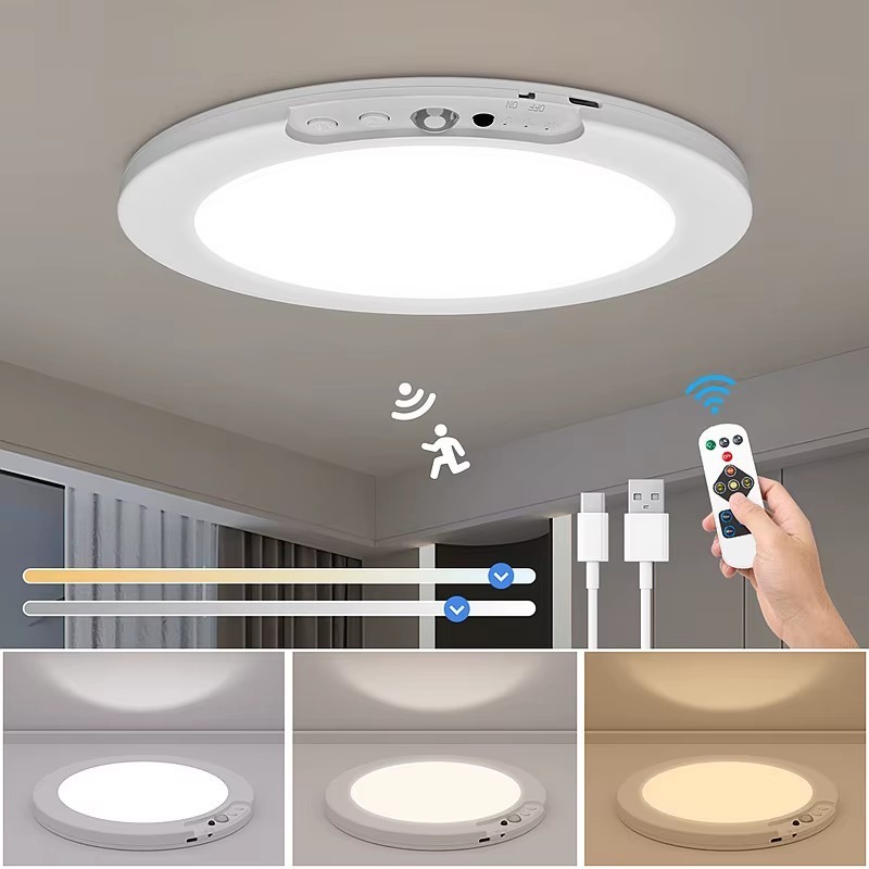 Rechargeable Motion Sensor Wireless Magnetic Ceiling Lamp Closet Hallway Light