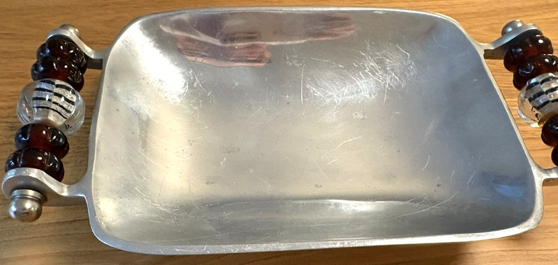 Stainless Steel Beaded Handle Serving Tray Bowl Rectangular Jewelry Dish 10.5" gallery
