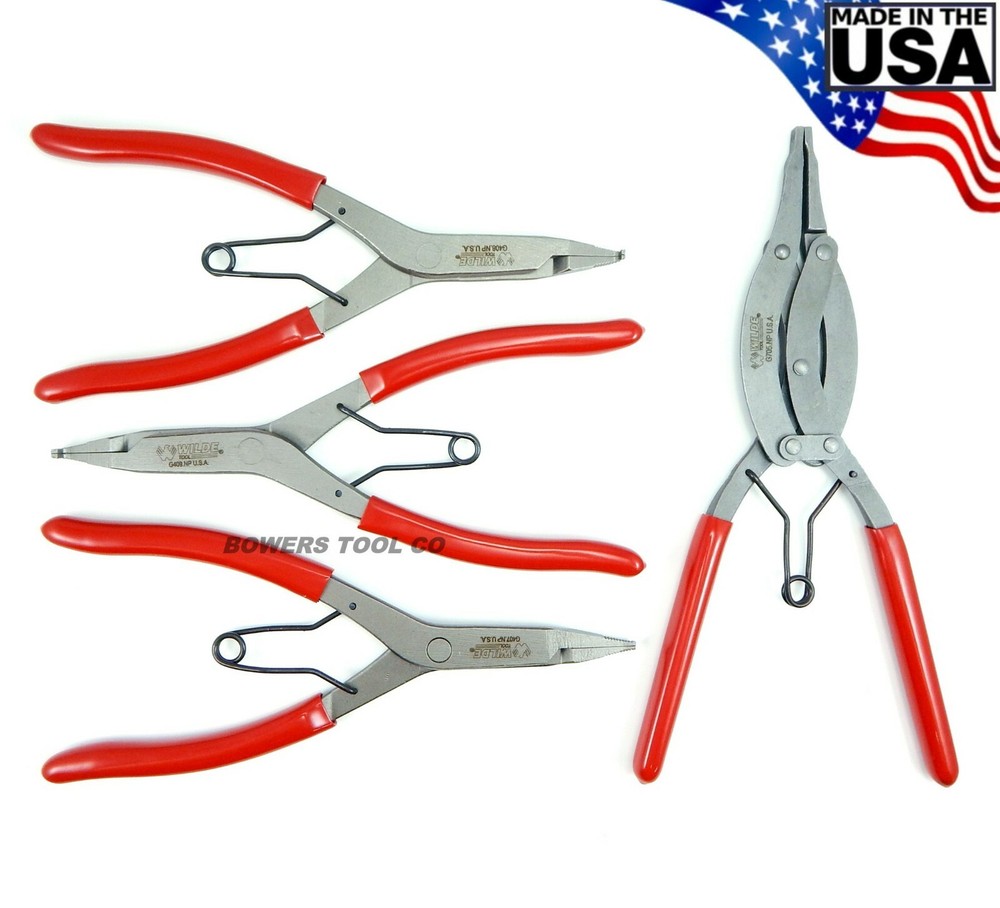 Wilde 4pc Lock Ring Pliers Set Compound Right Angle 90 Thin Straight Made in USA