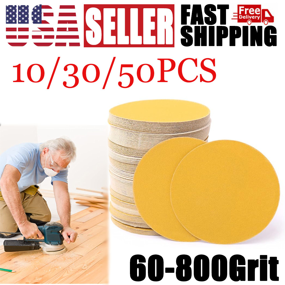 6" Inch DA Sanding Disc, Hook Loop Sandpaper 60-800 Grit 10/30/50/100Pcs