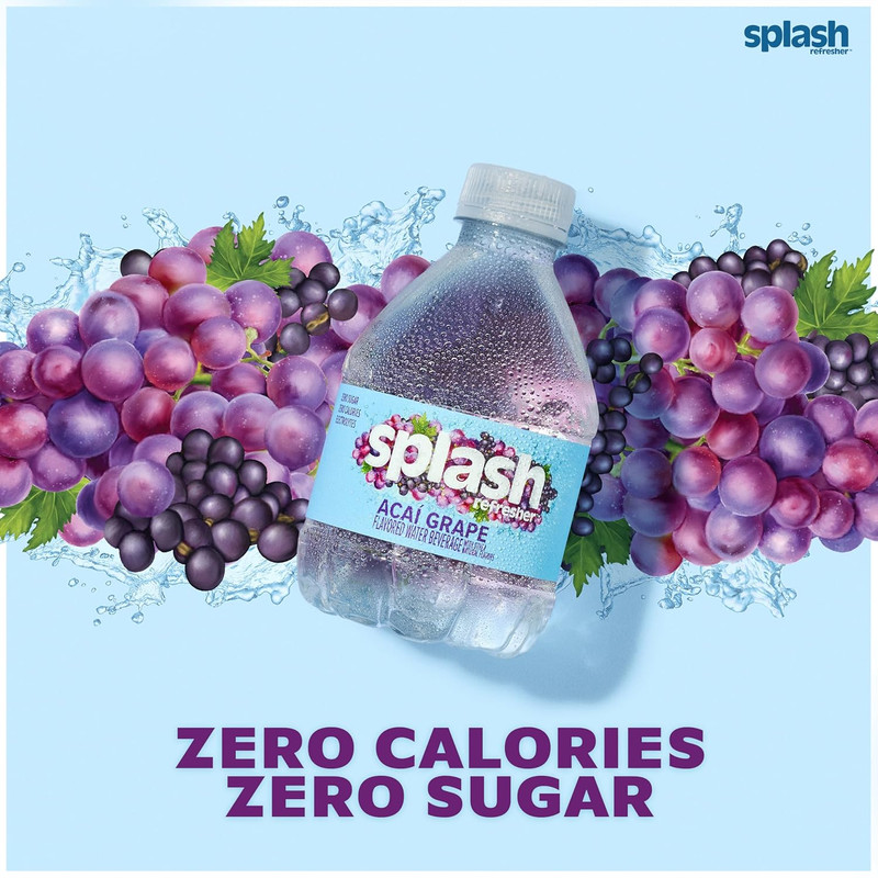 SPLASH REFRESHER Acai Grape Flavored Water, 8 Fl Oz, Plastic Bottle Pack of 12 gallery
