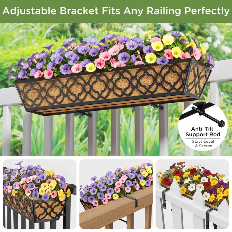 Adjustable 30Inch Deck Railing Planter Box 2Pack for Outdoor Plants gallery