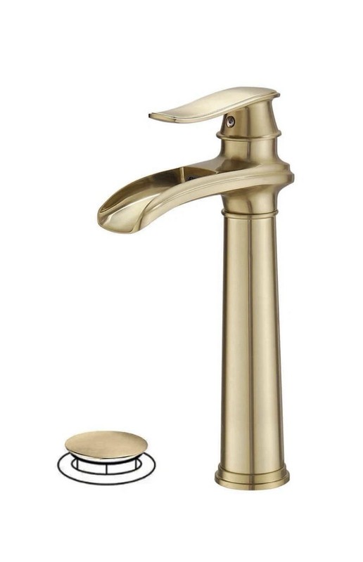 BWE Waterfall Single Handle Bathroom Sink Faucet W/Pop-up Drain in Brushed Gold gallery