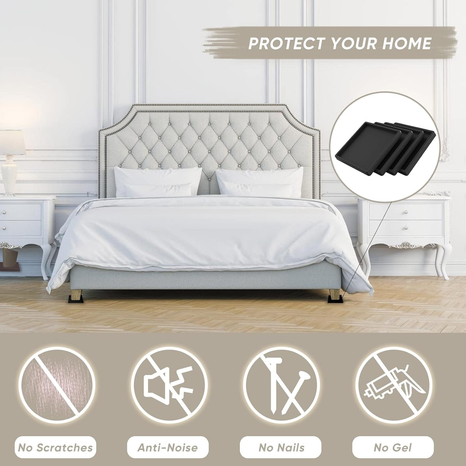 Furniture Coasters Cups 4Pcs 3.5 Inch Rubber Non-Slip Bed Leg Pads,Anti Slip Fur gallery