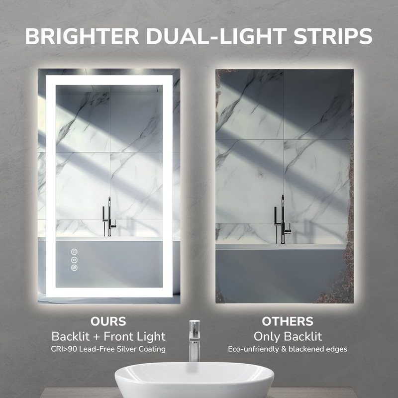 20”x28” LED Bathroom Mirror Lighted Lighted Vanity Mirror, Horizontal & Vertical gallery