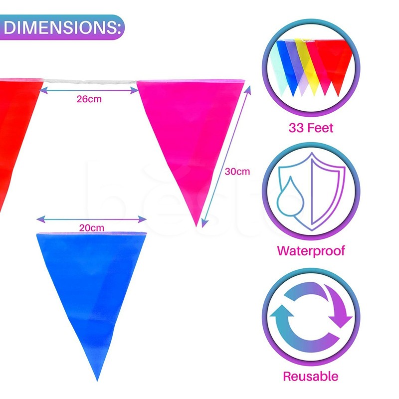 20x Bunting Flags Multi Coloured PVC Banner For Party Indoor Outdoor 10m/33feet gallery