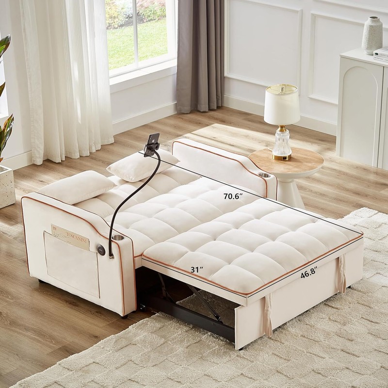3 in 1 Convertible Pull-Out Sofa Bed Sleeper chair With USB Ports&Phone Stand gallery