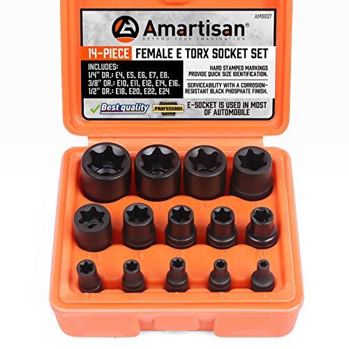 Amartisan 14 Pc Female E-Torx Star Socket Set/Rail, 1/4" 3/8" 1/2" Drive, E24 gallery