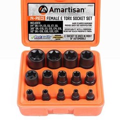 Amartisan 14 Pc Female E-Torx Star Socket Set/Rail, 1/4″ 3/8″ 1/2″ Drive, E24