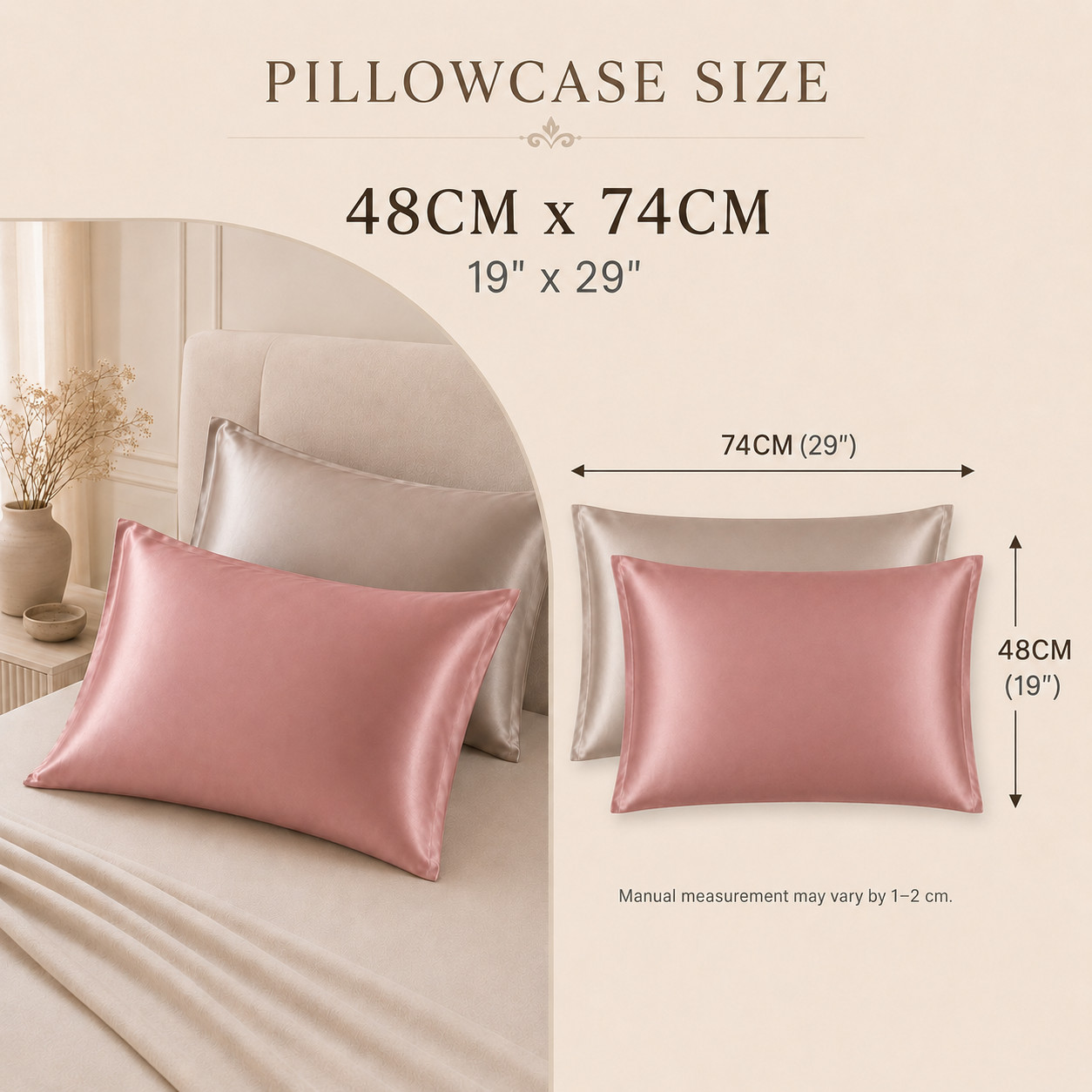 2pc Lenzing Tencel Pillowcases Pink Gray Satin Feel 19x29in gallery