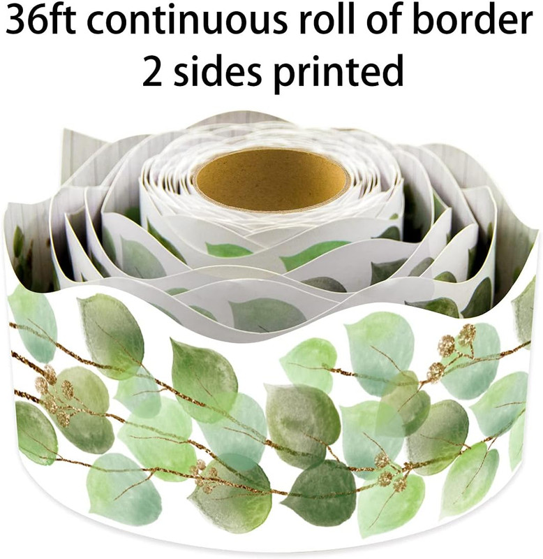 Eucalyptus Die-Cut Border Trim 36Ft per Roll Two Sided Printed Leaves Border Far gallery