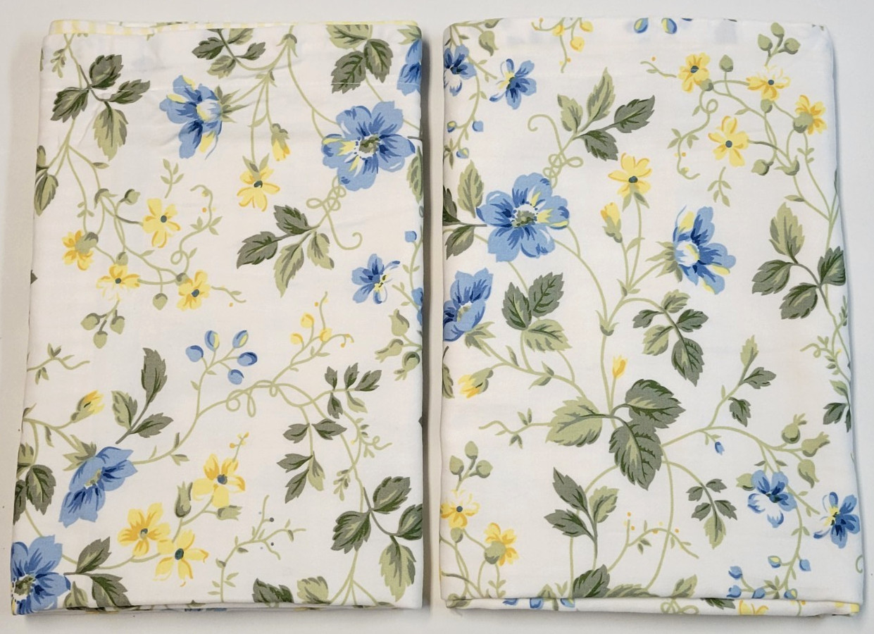 Laura Ashley 2 Meadow Gingham Blue Floral Shams 37" x 22 1/2" gallery