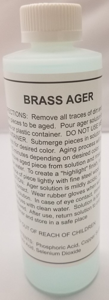 8 Ounce - BRASS AGER Darkening Solution antique vintage old dull patina rustic